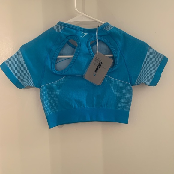 Gymshark ultra seamless crop top size small new with tags neon blue - Picture 2 of 3